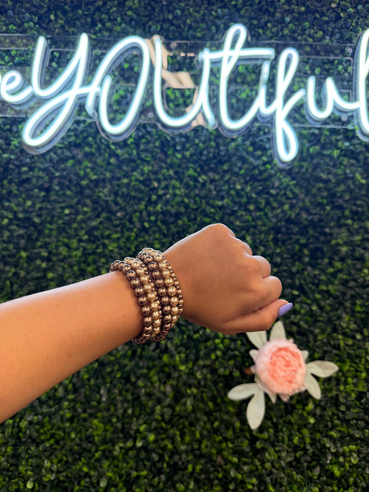 Metallic Brown Beaded Stretch Bracelet