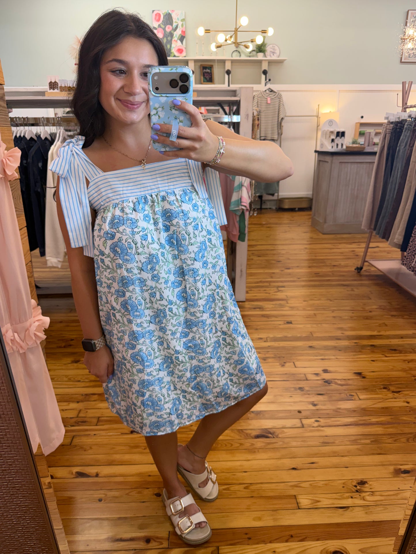 Sky Blue Floral Sleeveless Dress