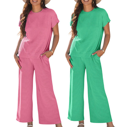 Corded Knit Short Sleeve Pants Set