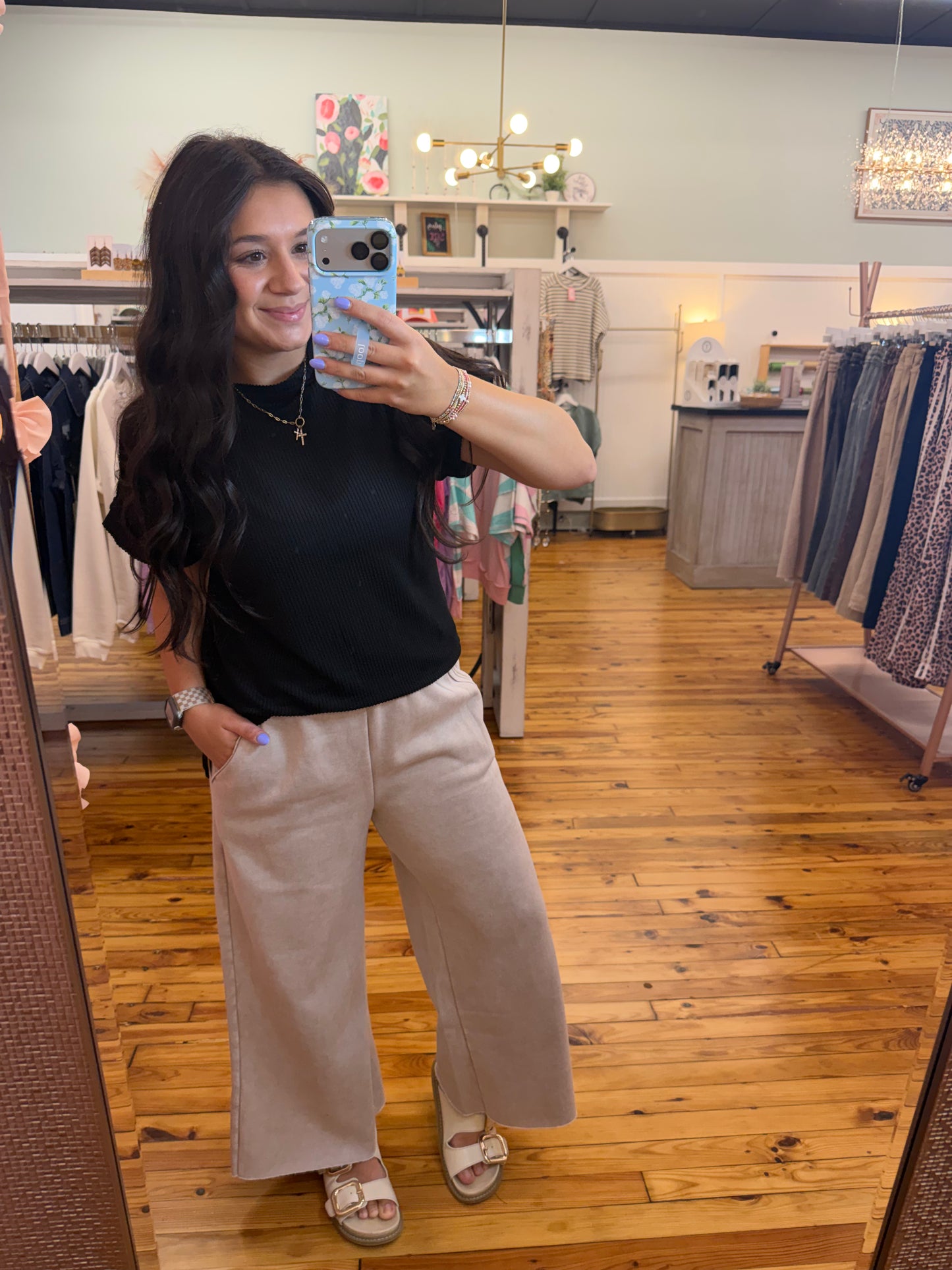 Acid Wash Fleece Palazo Sweatpants With Pockets
