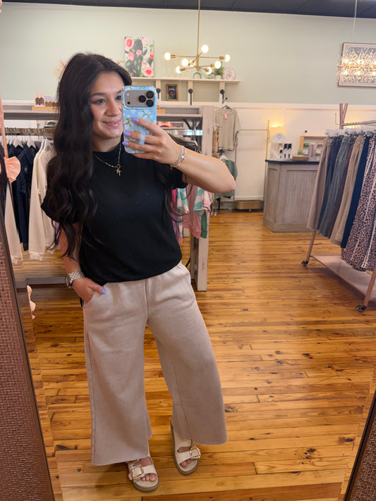 Acid Wash Fleece Palazo Sweatpants With Pockets