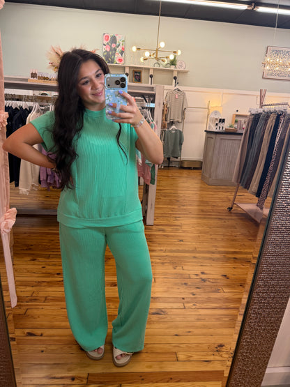 Corded Knit Short Sleeve Pants Set