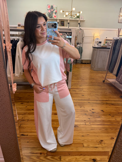 Two Tone Color Block Patchwork 2pc. Pants Set