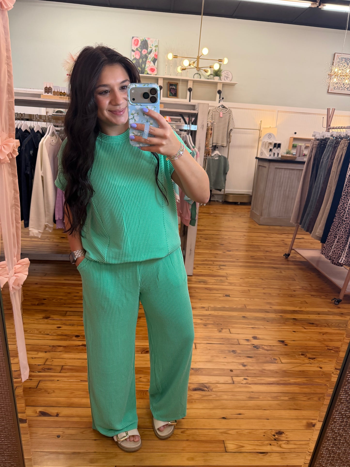 Corded Knit Short Sleeve Pants Set