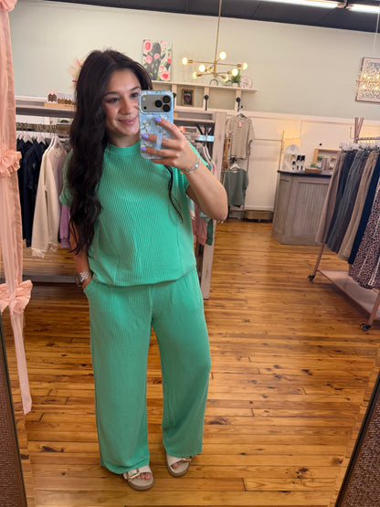 Corded Knit Short Sleeve Pants Set