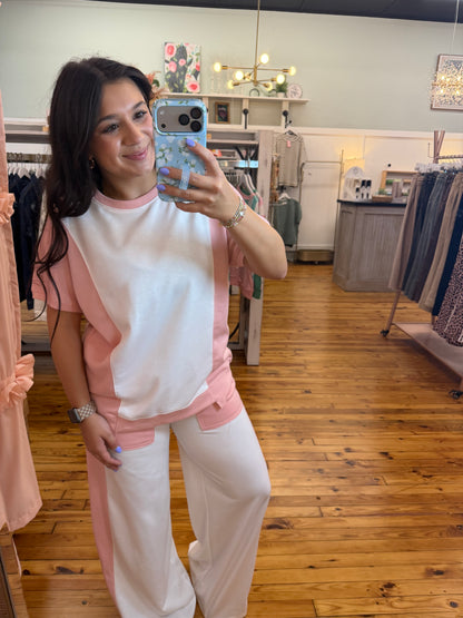 Two Tone Color Block Patchwork 2pc. Pants Set