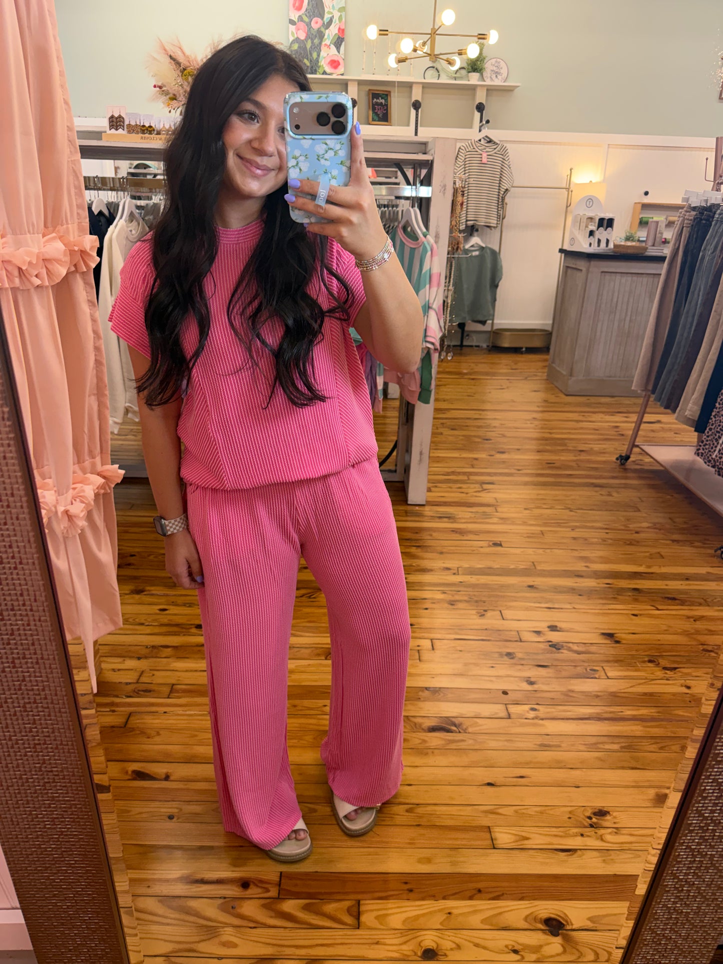 Corded Knit Short Sleeve Pants Set