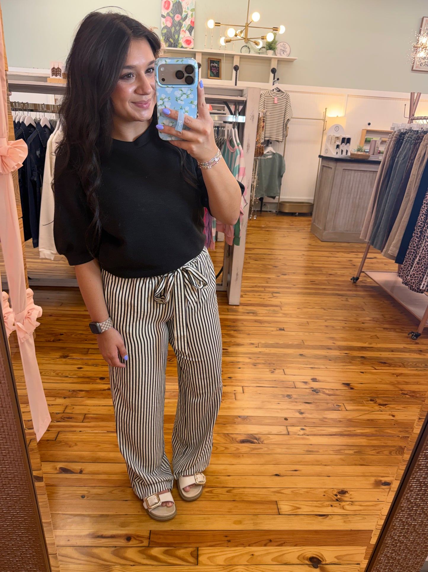 Striped Casual Elegant Straight Leg Pants