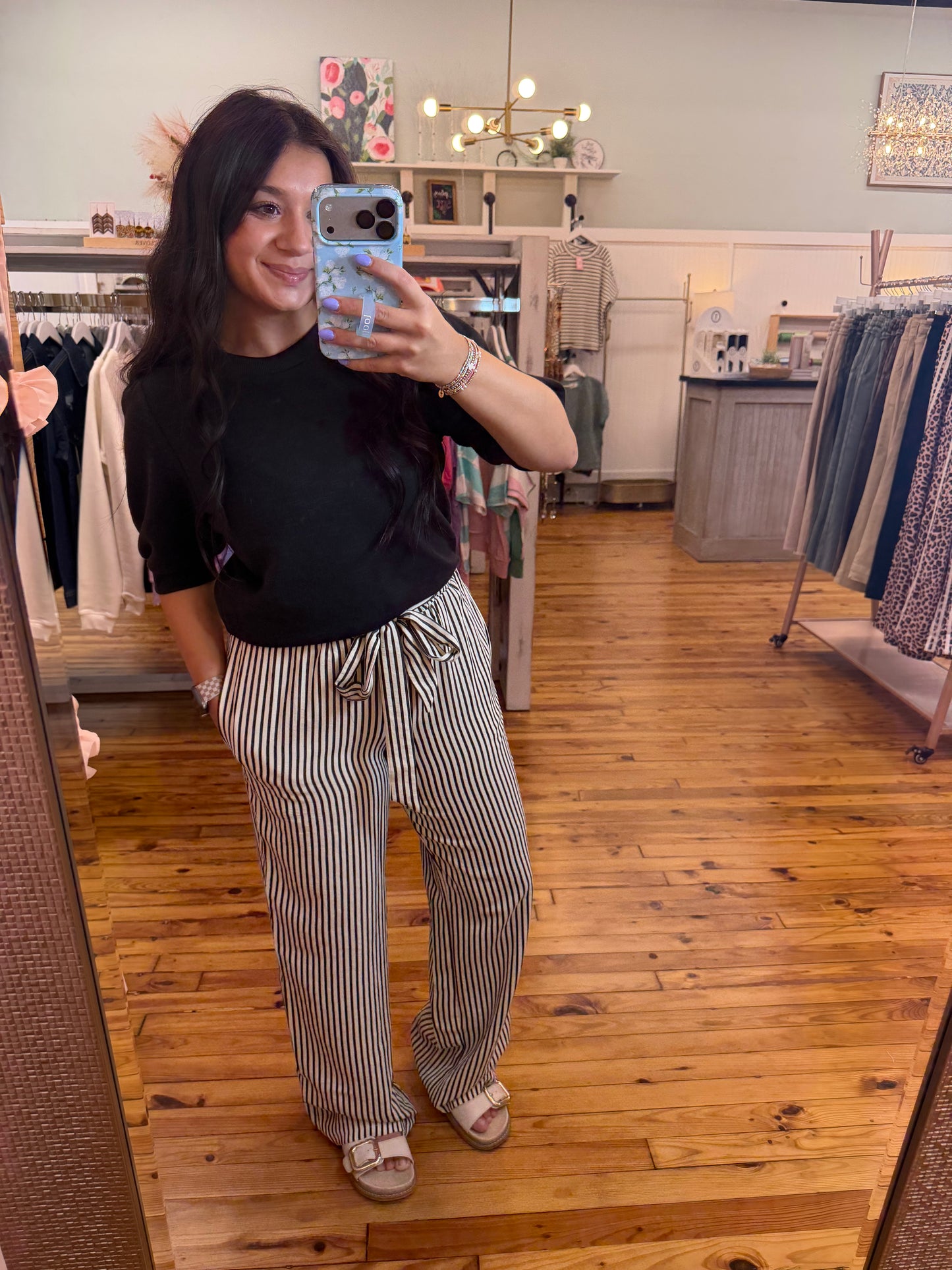 Striped Casual Elegant Straight Leg Pants
