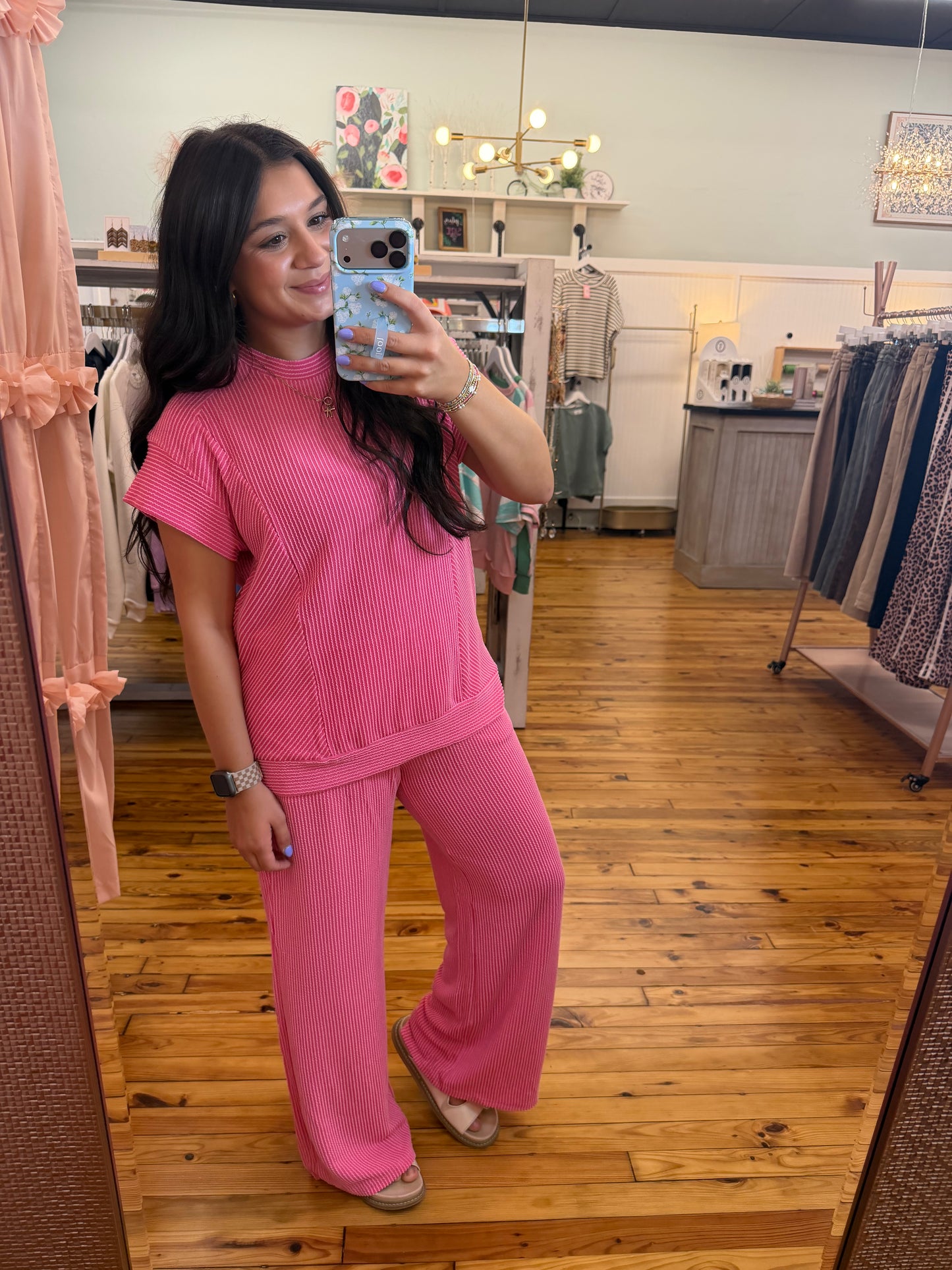 Corded Knit Short Sleeve Pants Set