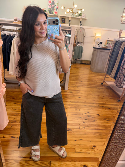 Acid Wash Fleece Palazo Sweatpants With Pockets