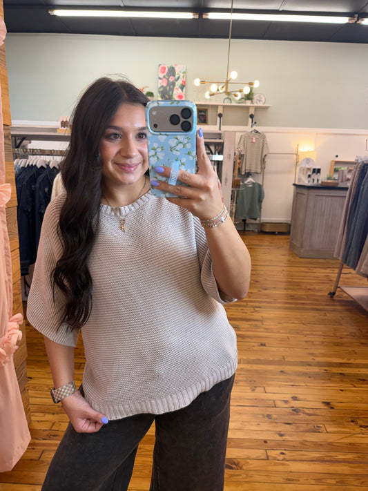 Short Sleeves Washed Knit Top