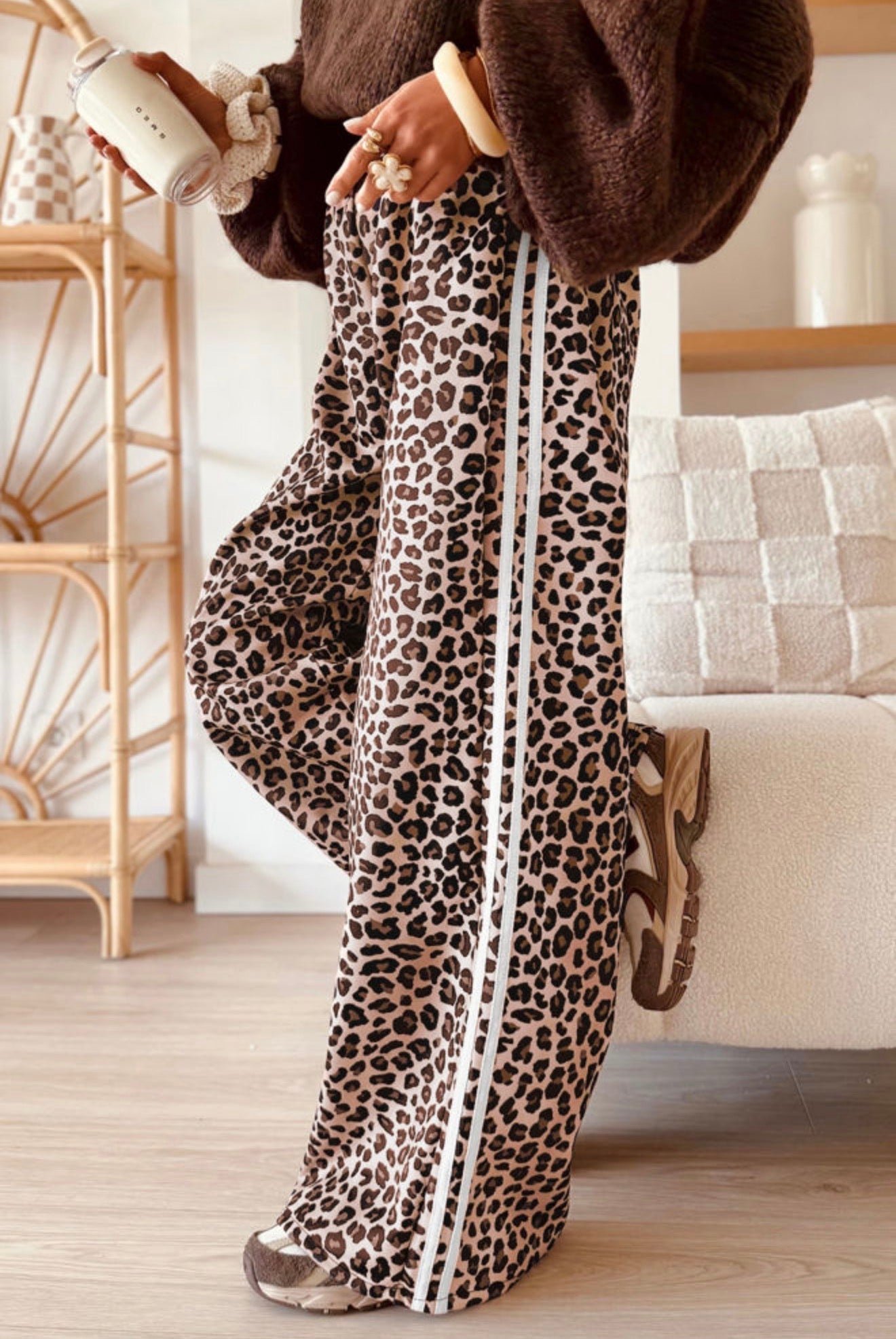 Leopard Print Side Striped Pants