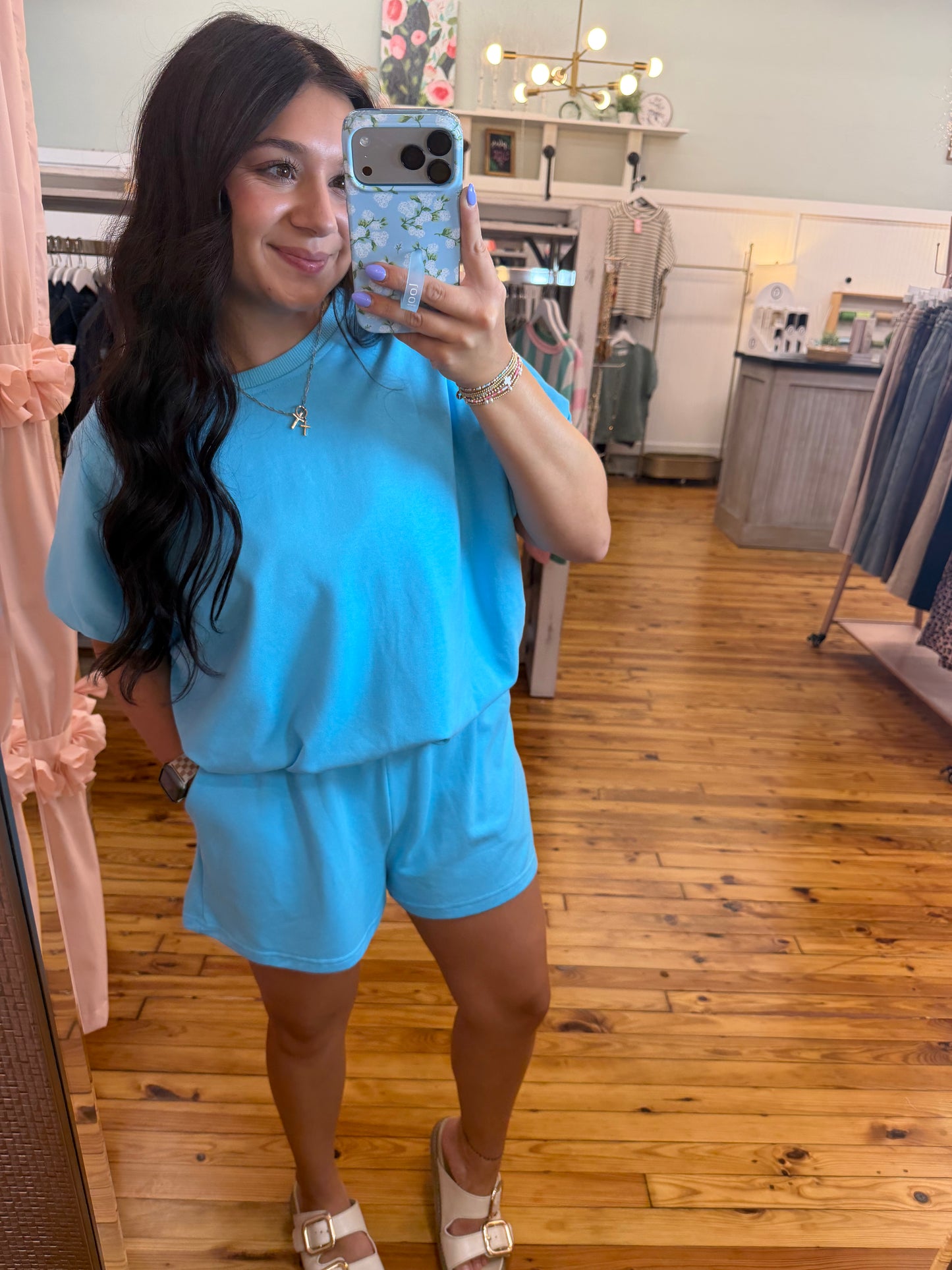 Light Blue Loose Top 2pc. Shorts Set