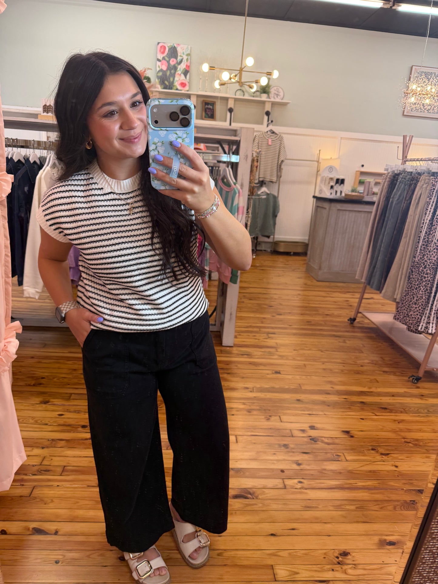 Cropped Wide Leg Color Denim Pants