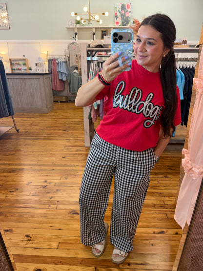 Gingham Smocked Waist Wide Leg Pants with Pockets