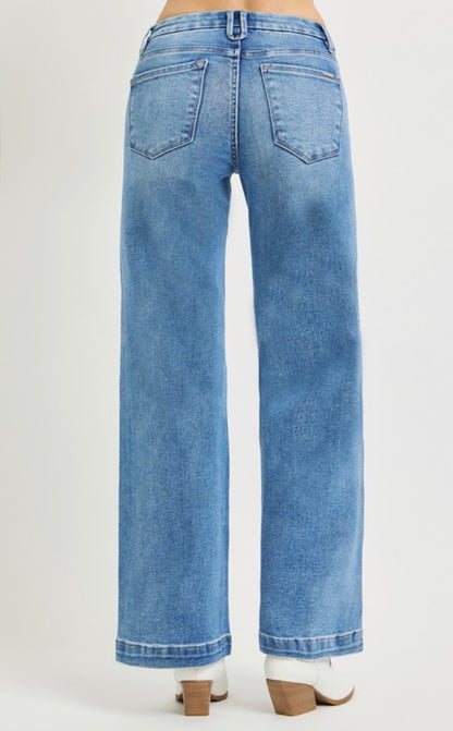 Tummy Control Mid Rise Wide Leg Jeans