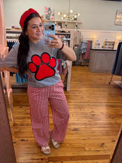 Gingham Smocked Waist Wide Leg Pants with Pockets