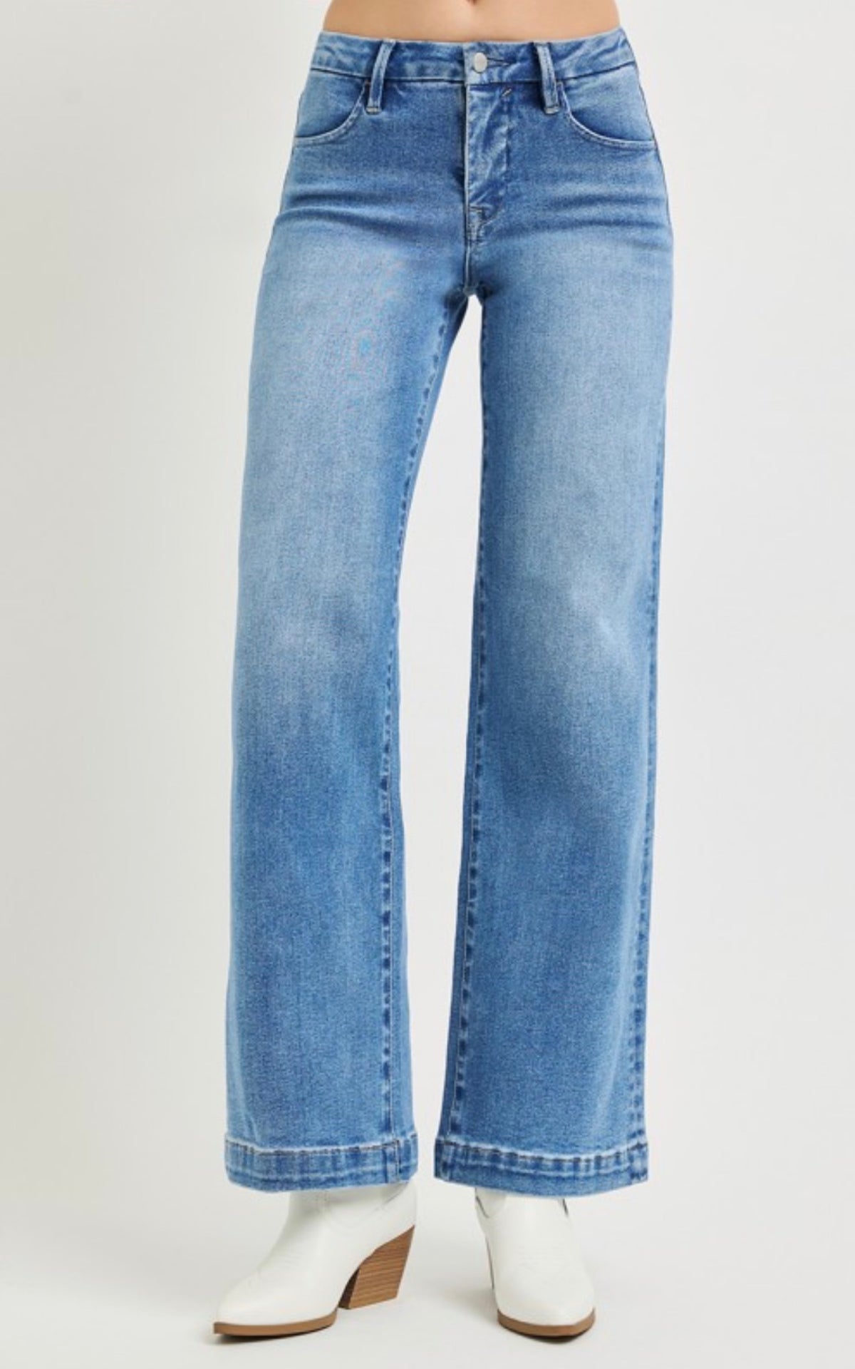 Tummy Control Mid Rise Wide Leg Jeans
