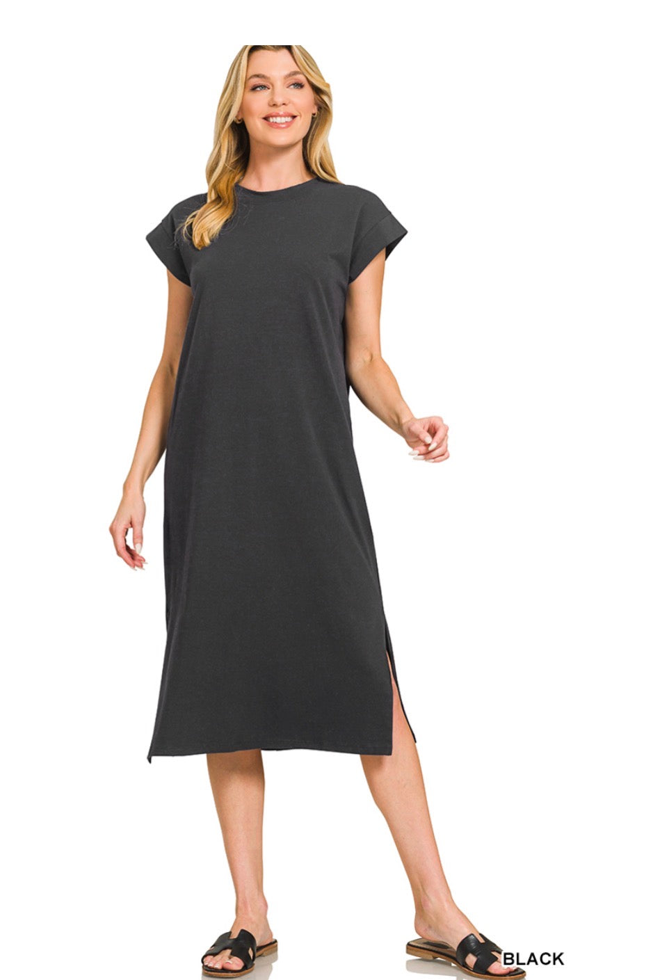Round Neck Short Sleeve MIDI Dress(2 Colors)