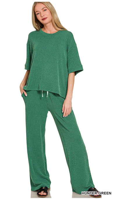 Raised Rib Short Sleeve Tee & Pants Set