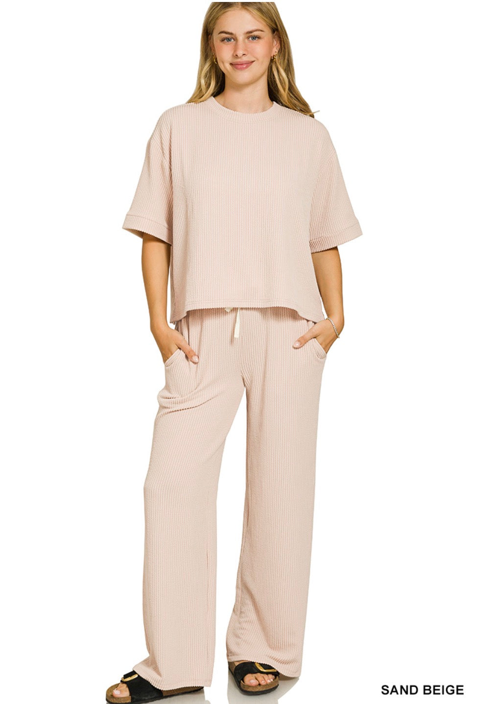 Raised Rib Short Sleeve Tee & Pants Set
