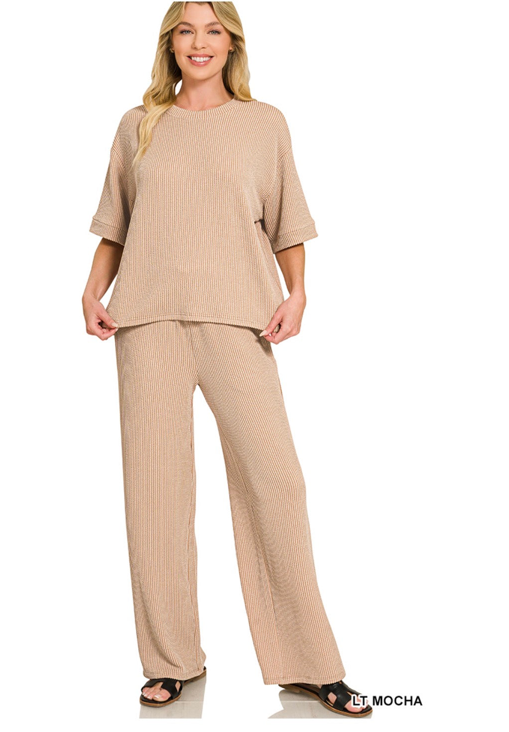 Raised Rib Short Sleeve Tee & Pants Set