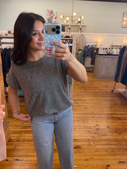 Halo Snow Washed Cuffed Short Sleeve Tee(Multiple Colors)