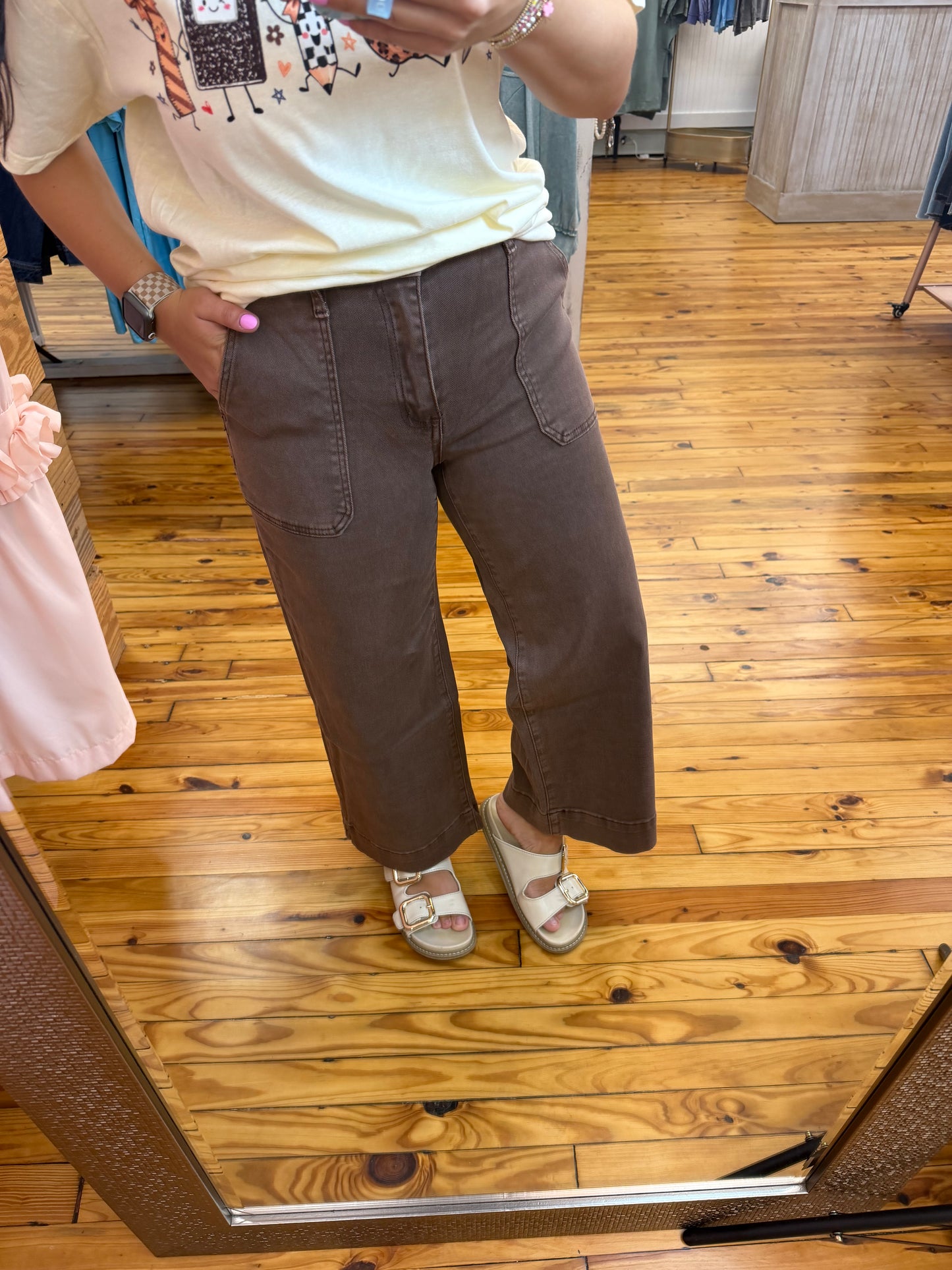 Cropped Wide Leg Color Denim Pants