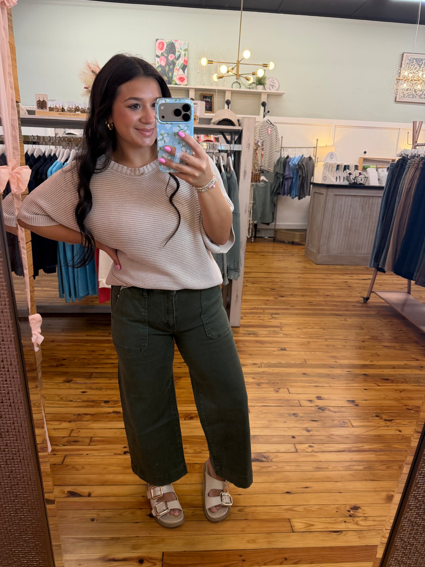 Cropped Wide Leg Color Denim Pants