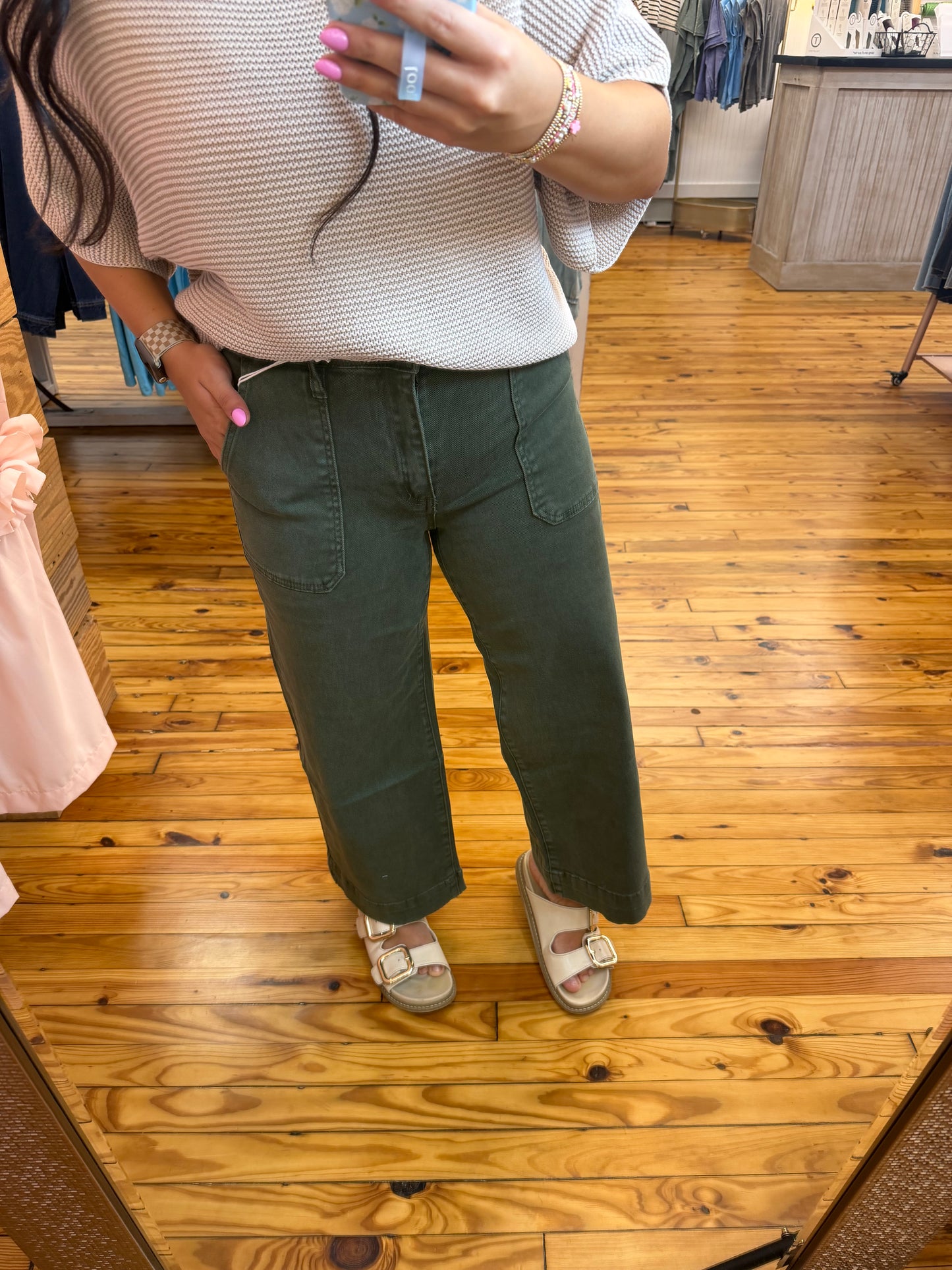 Cropped Wide Leg Color Denim Pants