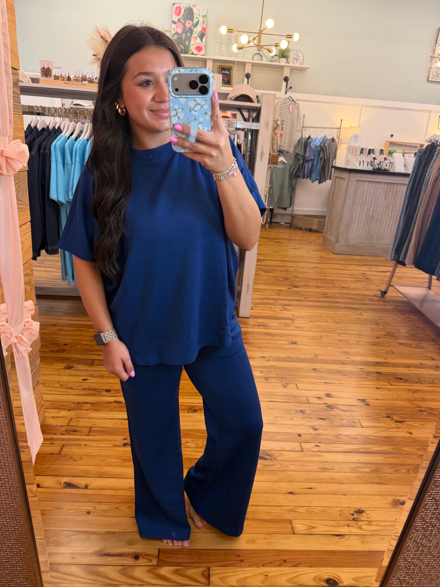 Scuba Curved Hem Top & Pants Set