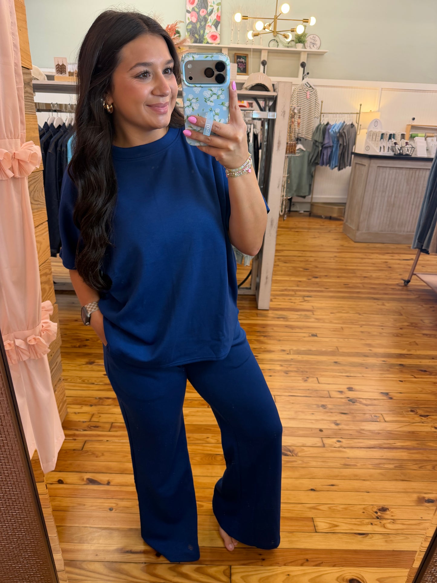 Scuba Curved Hem Top & Pants Set