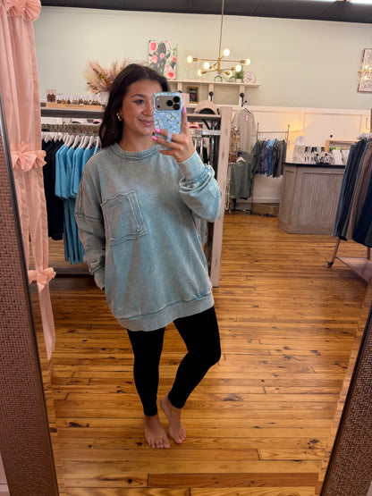 Acid wash raw edge front pocket pullover(Multiple Colors)