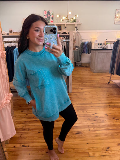 Acid wash raw edge front pocket pullover(Multiple Colors)