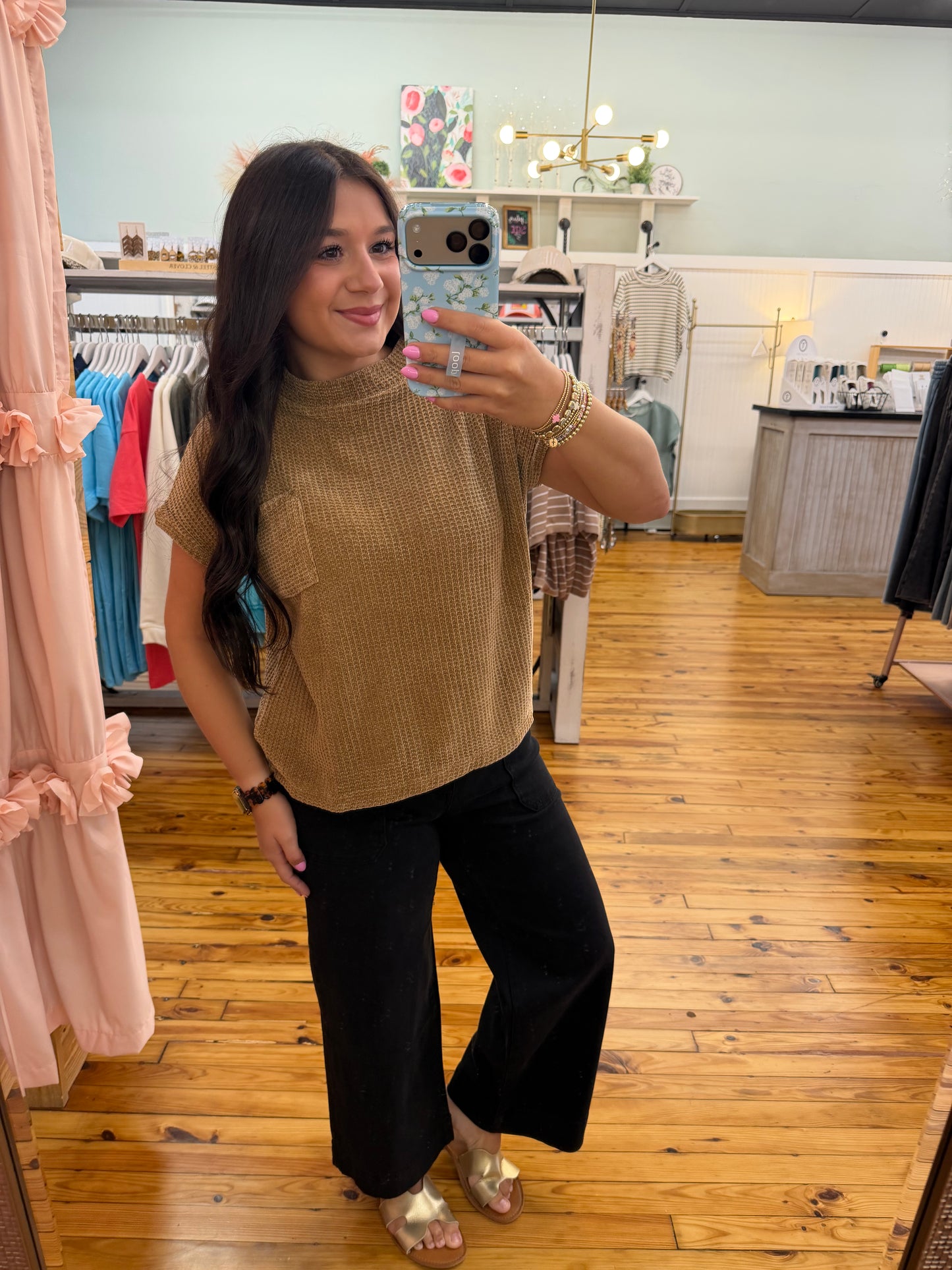 Chenille Waffle Short Sleeve Sweater