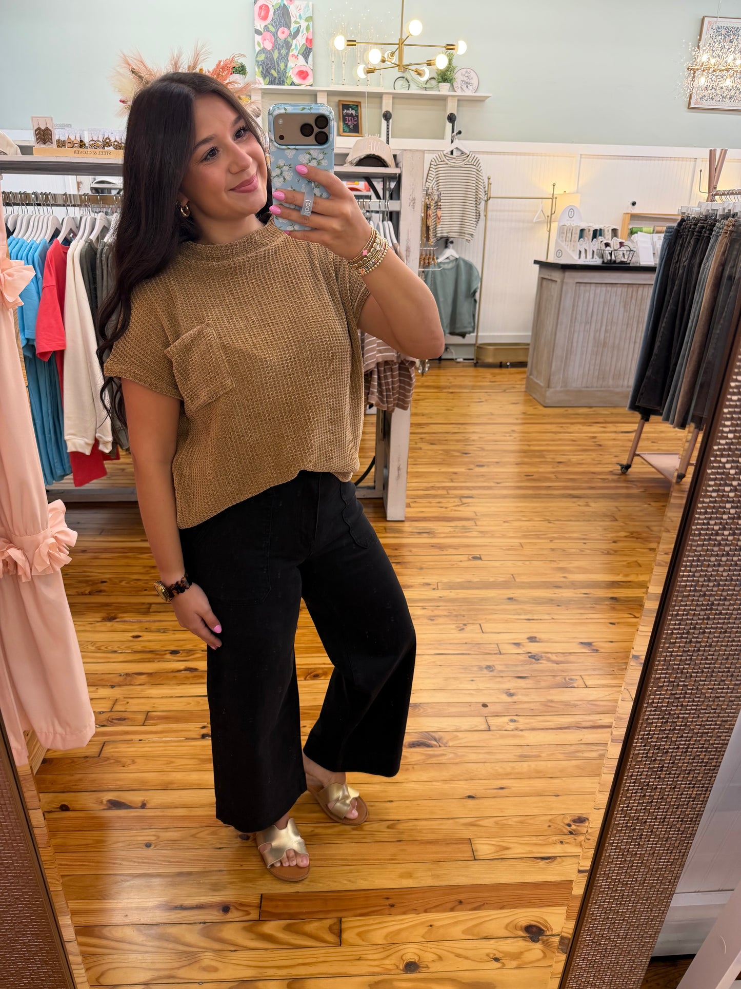 Chenille Waffle Short Sleeve Sweater
