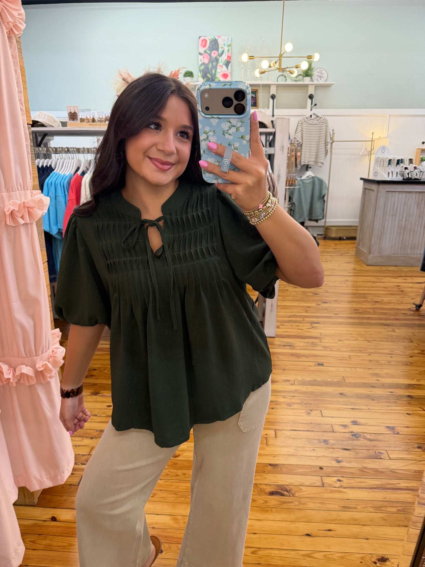 Puff Sleeve Pintuck Detail Woven Top(2 Colors)