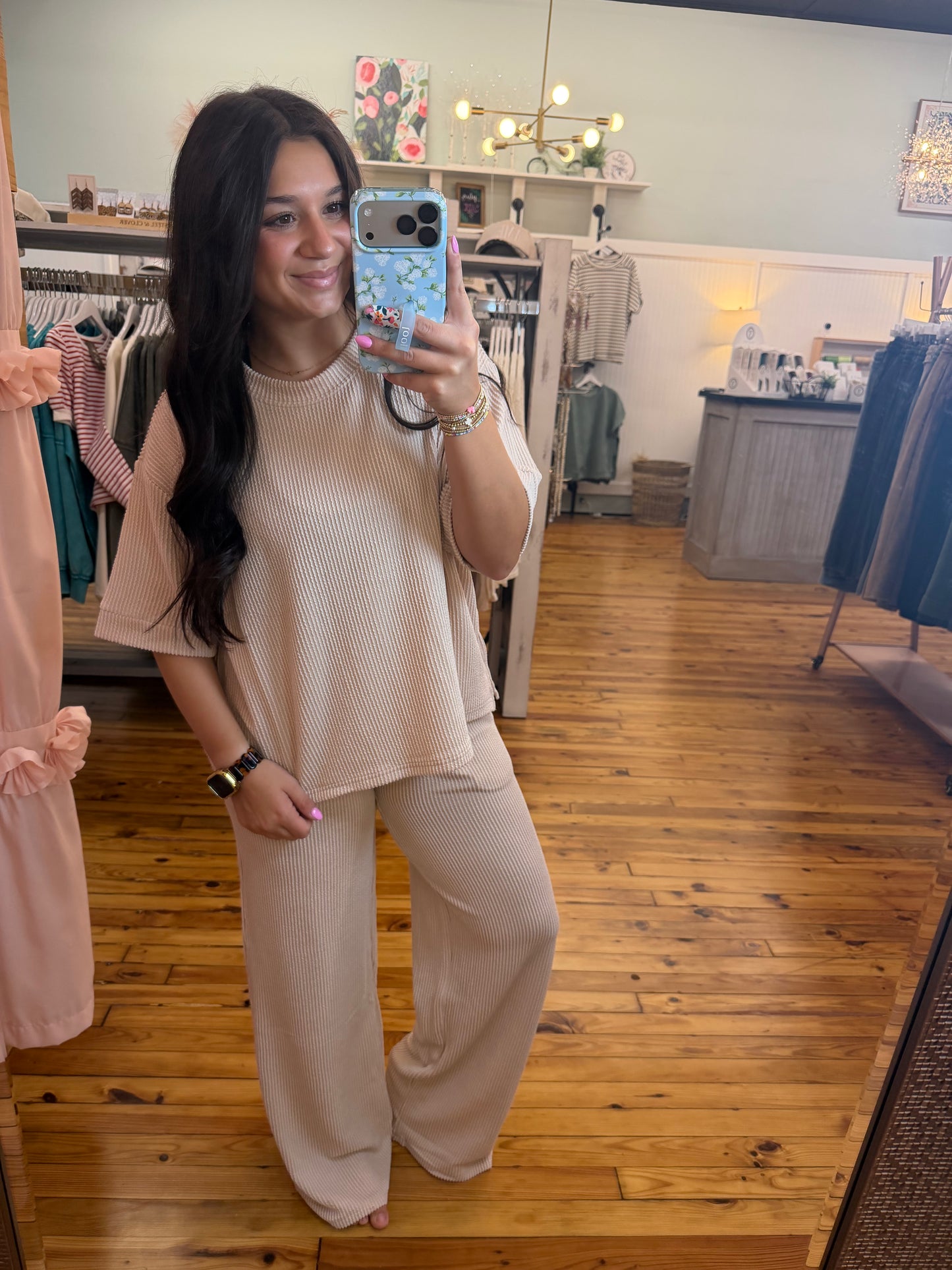 Raised Rib Short Sleeve Tee & Pants Set