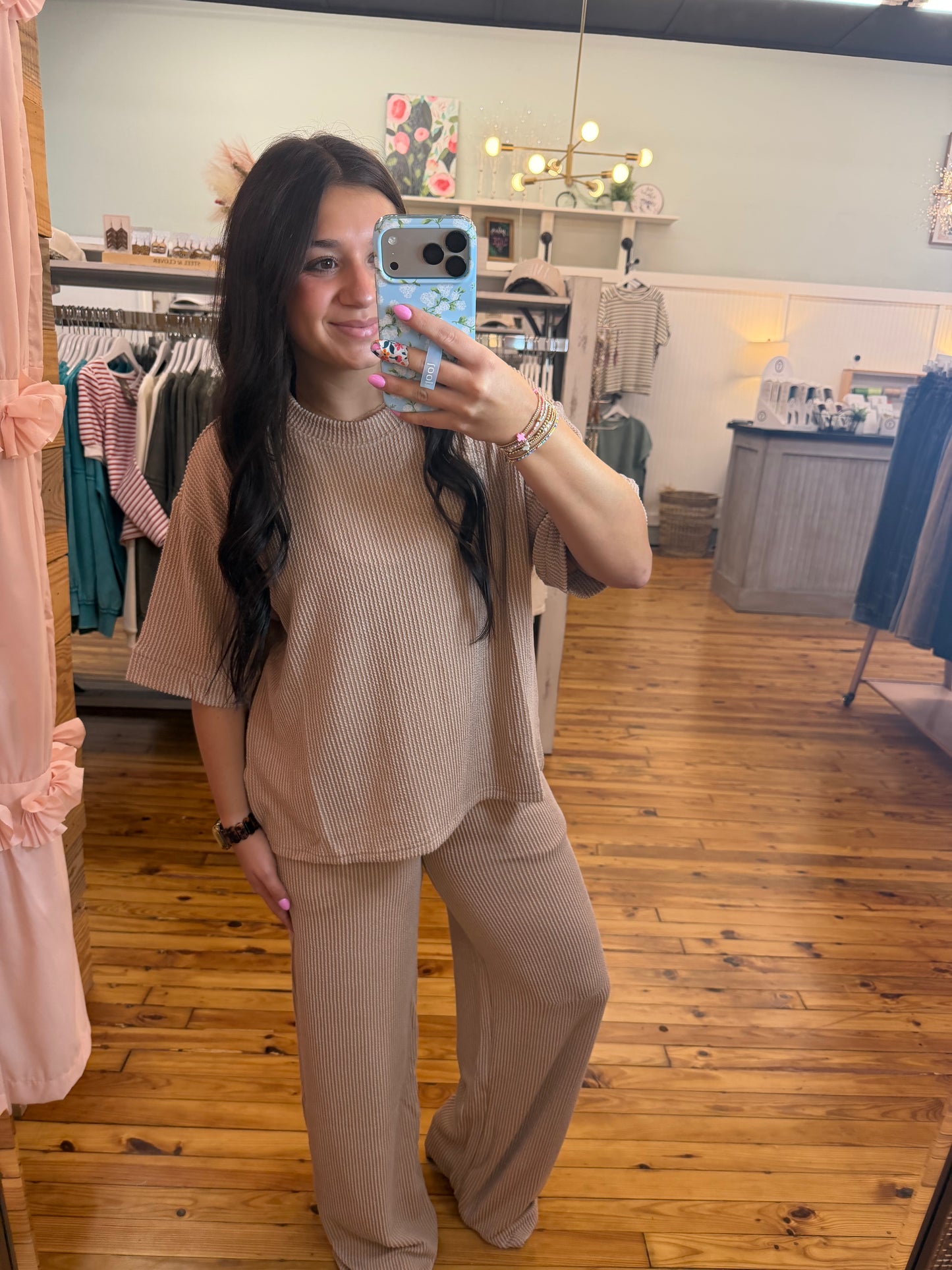 Raised Rib Short Sleeve Tee & Pants Set