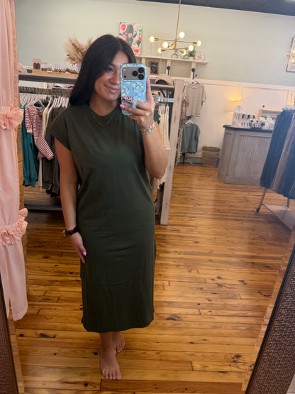 Round Neck Short Sleeve MIDI Dress(2 Colors)