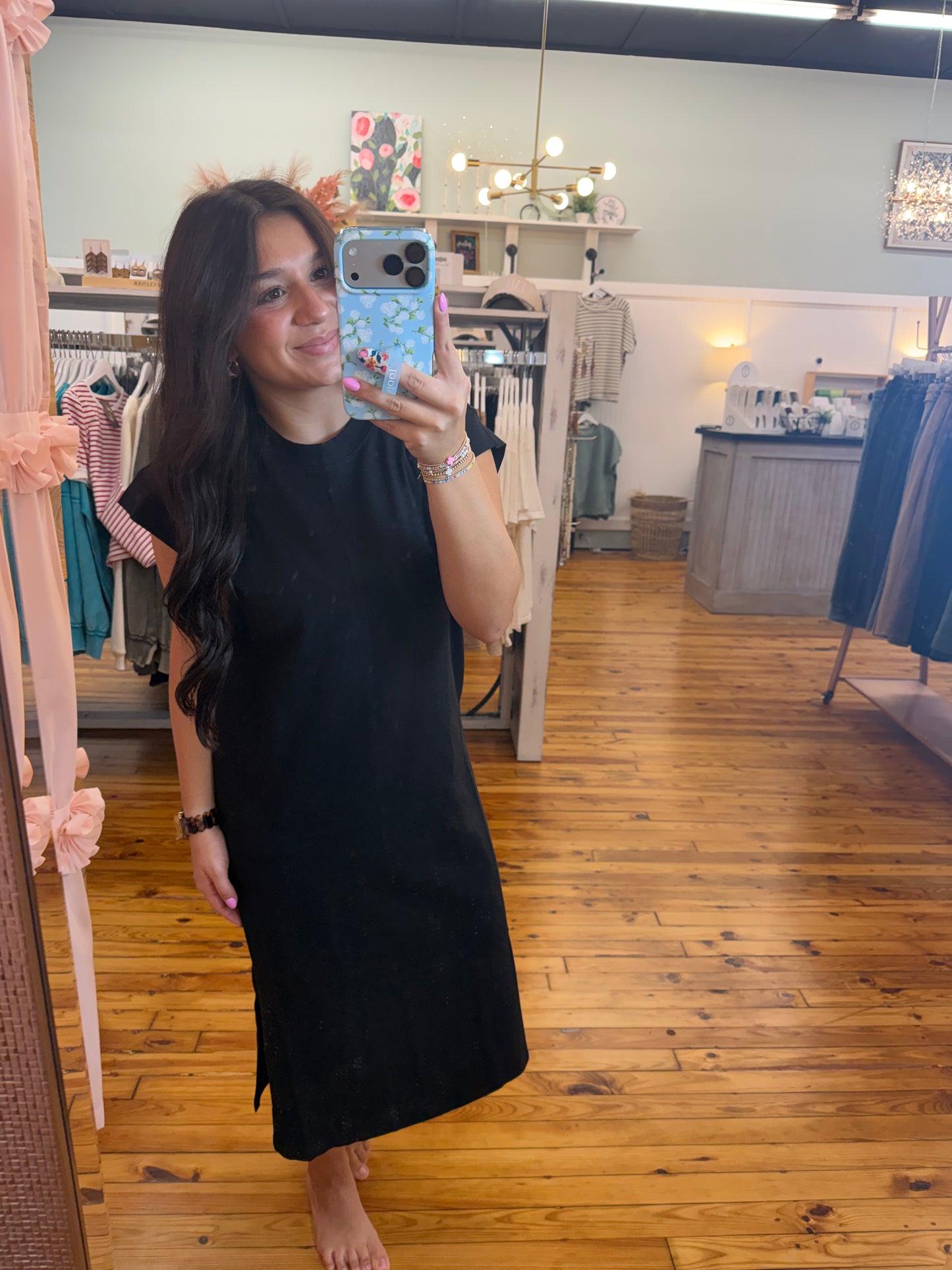 Round Neck Short Sleeve MIDI Dress(2 Colors)