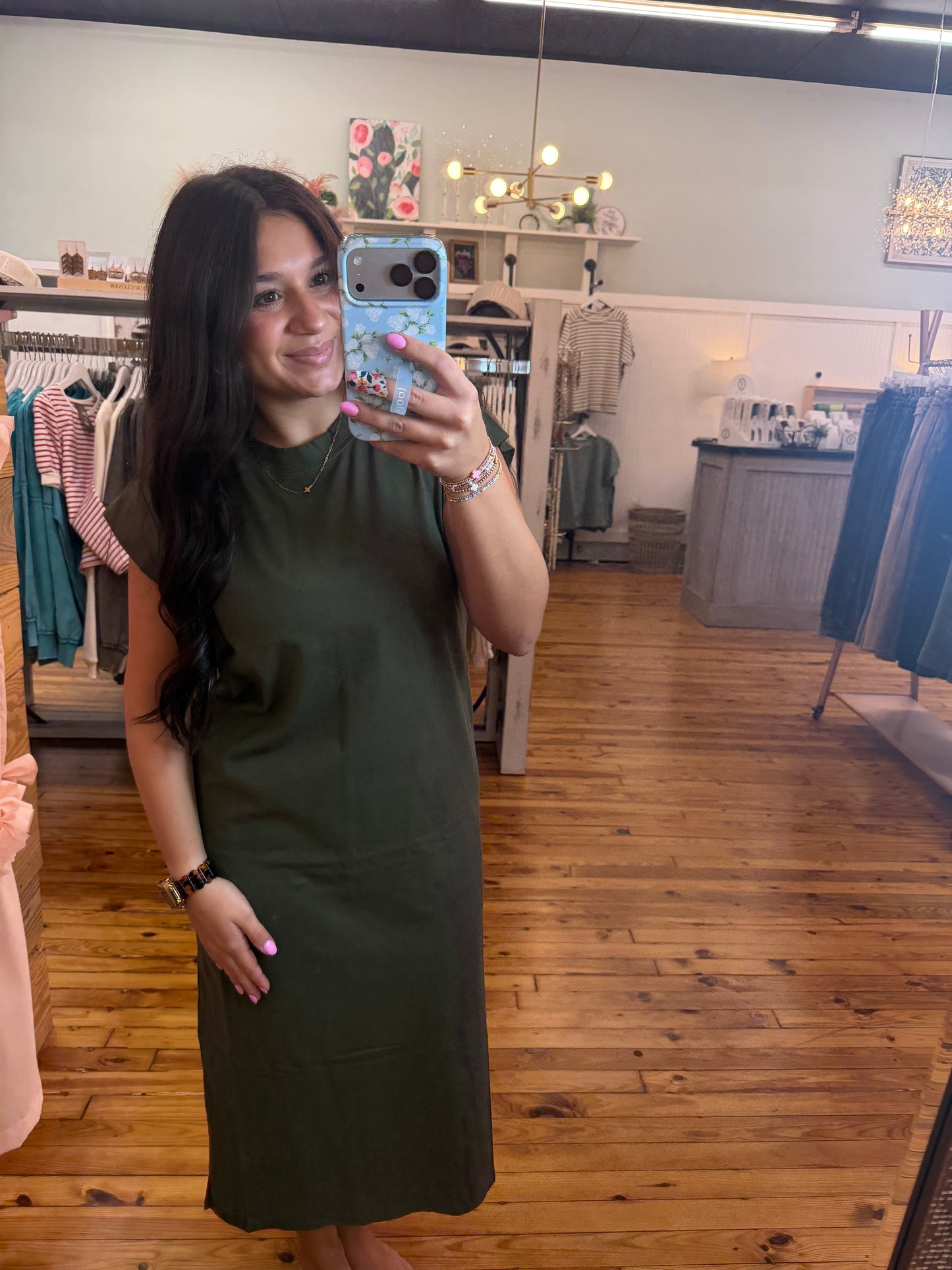 Round Neck Short Sleeve MIDI Dress(2 Colors)
