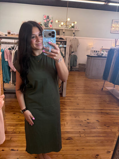 Round Neck Short Sleeve MIDI Dress(2 Colors)