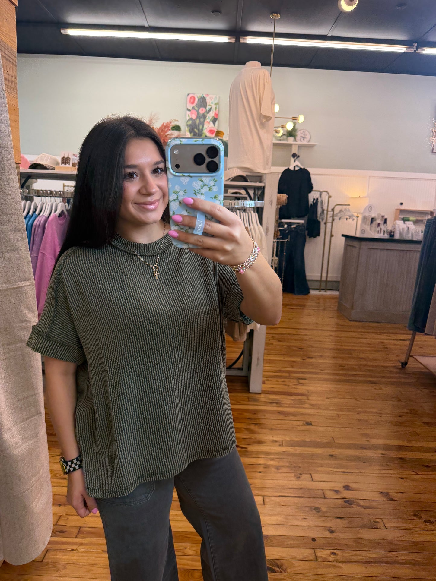 Raised Rib Cuff Sleeve Raw Edge Top(2 Colors)