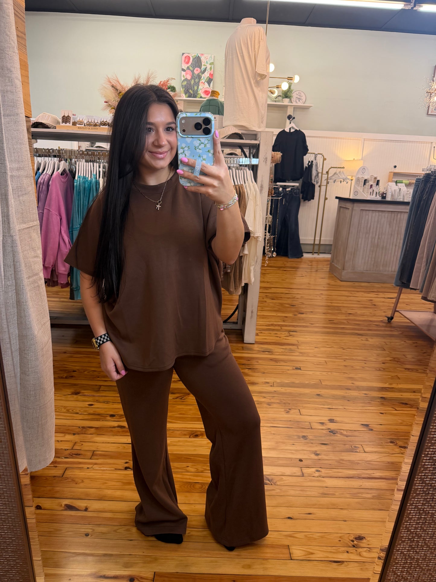 Scuba Curved Hem Top & Pants Set