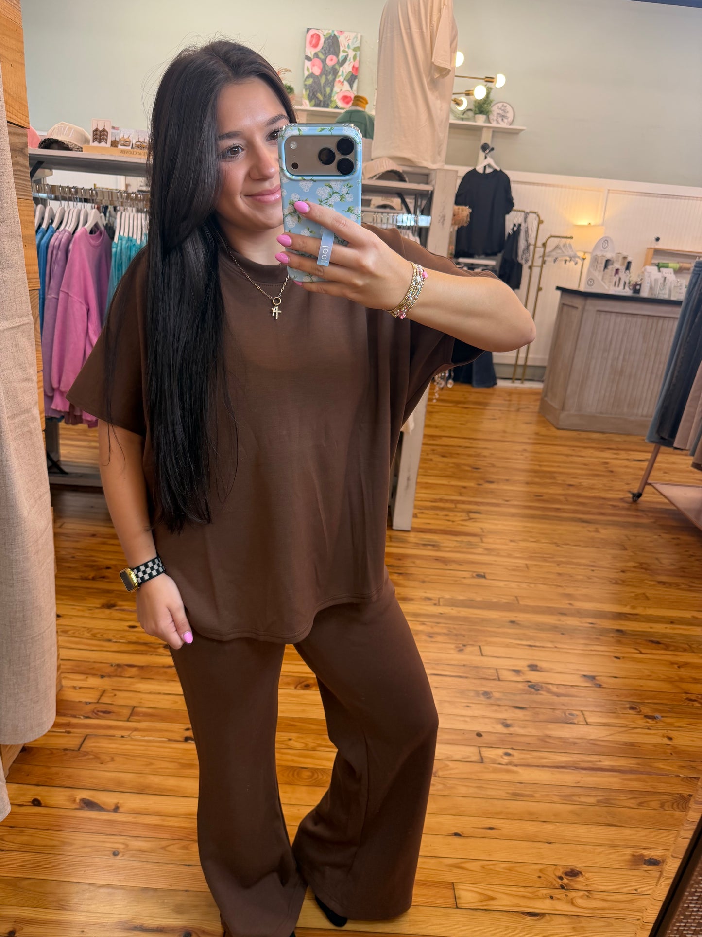 Scuba Curved Hem Top & Pants Set