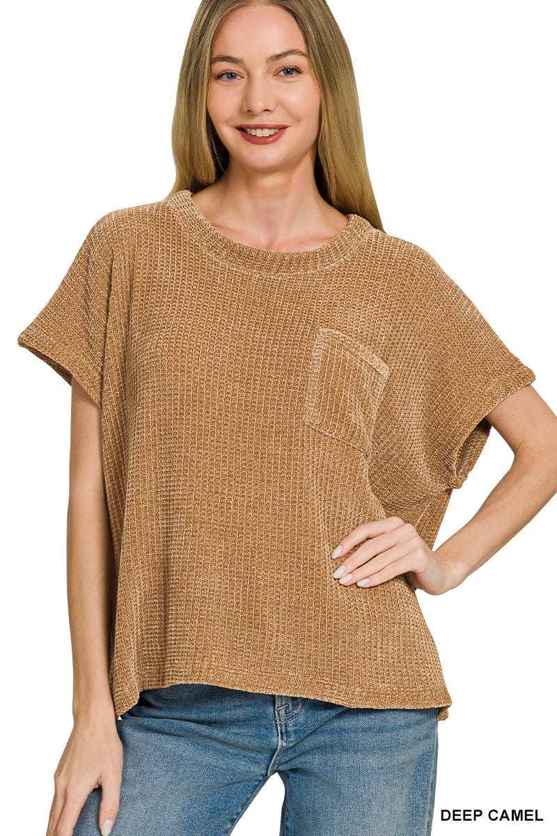 Chenille Waffle Short Sleeve Sweater