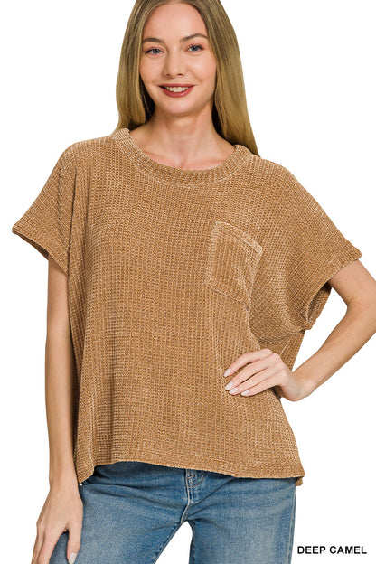 Chenille Waffle Short Sleeve Sweater