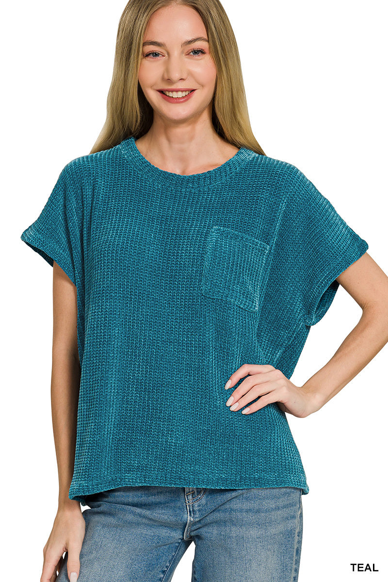 Chenille Waffle Short Sleeve Sweater